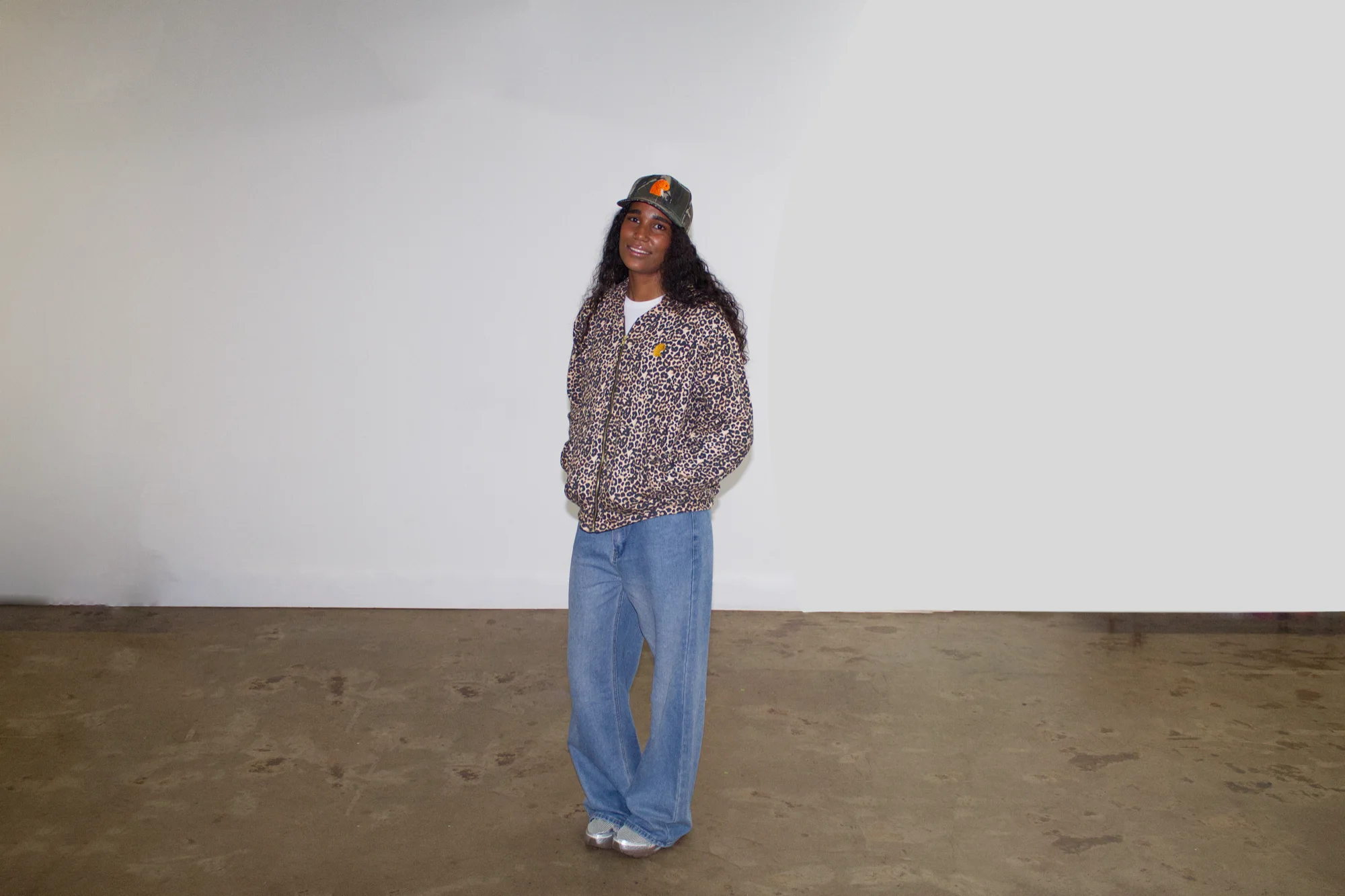 Leopard-print EMVŸ cheater hoodie full length
