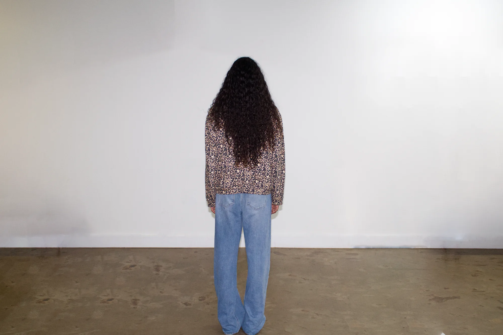 Leopard-print EMVŸ cheater hoodie from behind