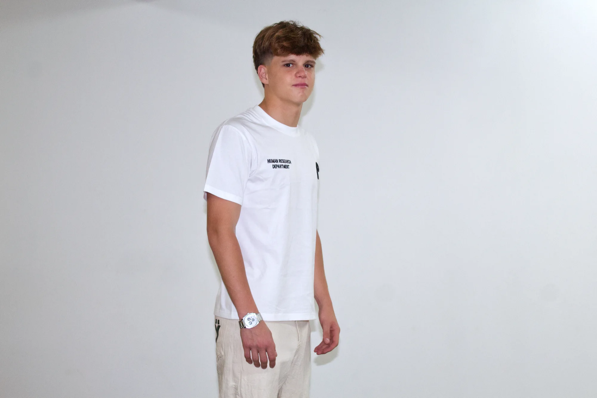 HRD T-shirt from a three-quarter angle