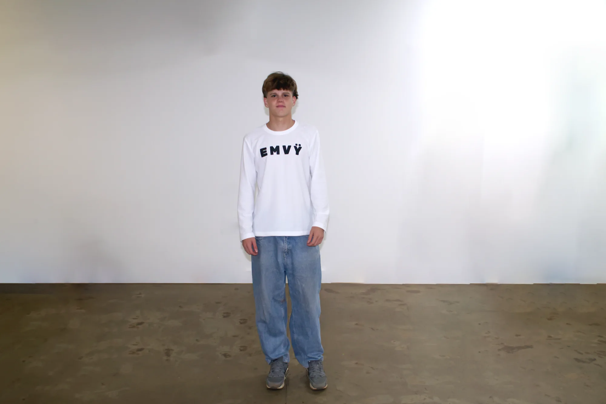 White EMVŸ waffle longsleeve full length
